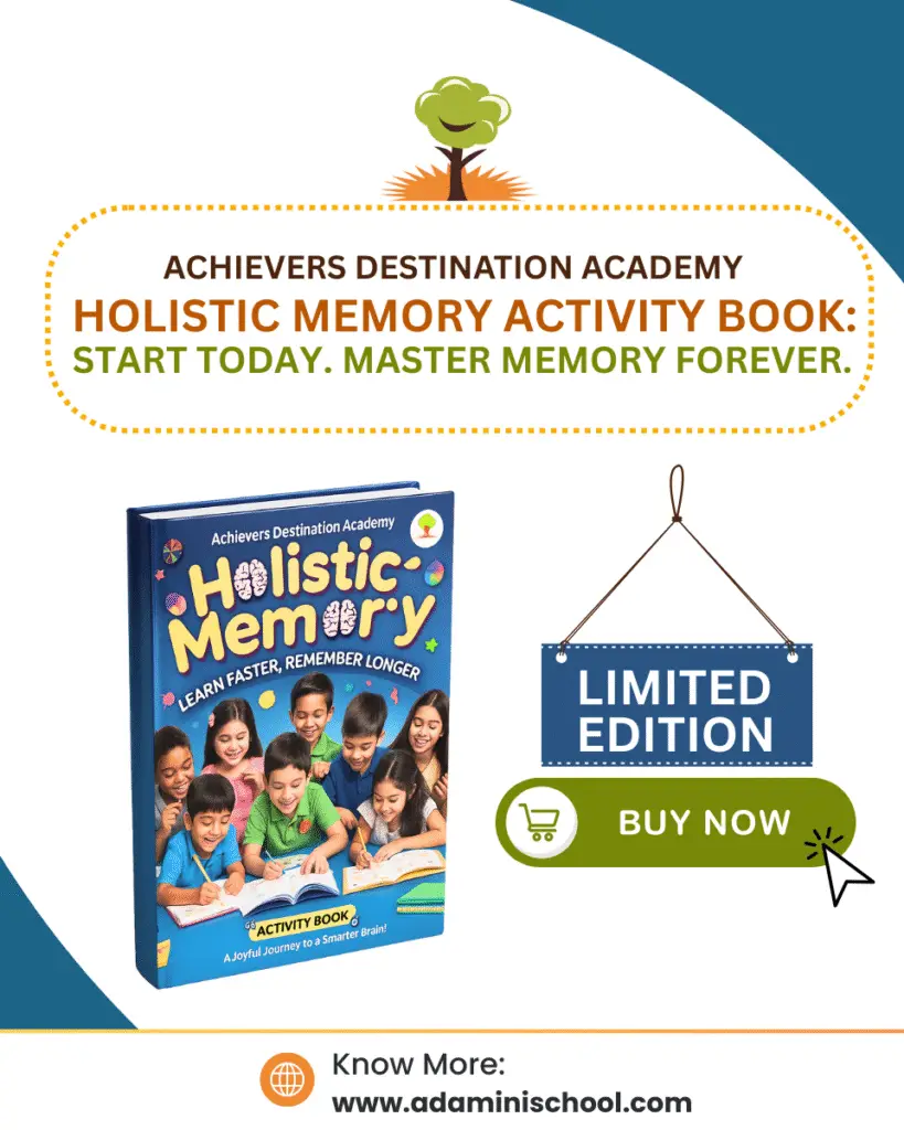 ADA Holistic Memory Technique Activity Book with engaging exercises to improve memory and focus