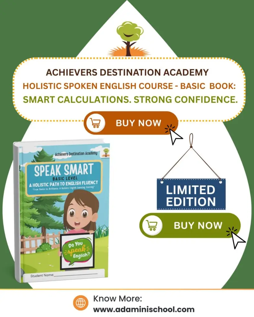 Children learning spoken English with ADA Holistic Spoken English Book by Achievers Destination Academy.