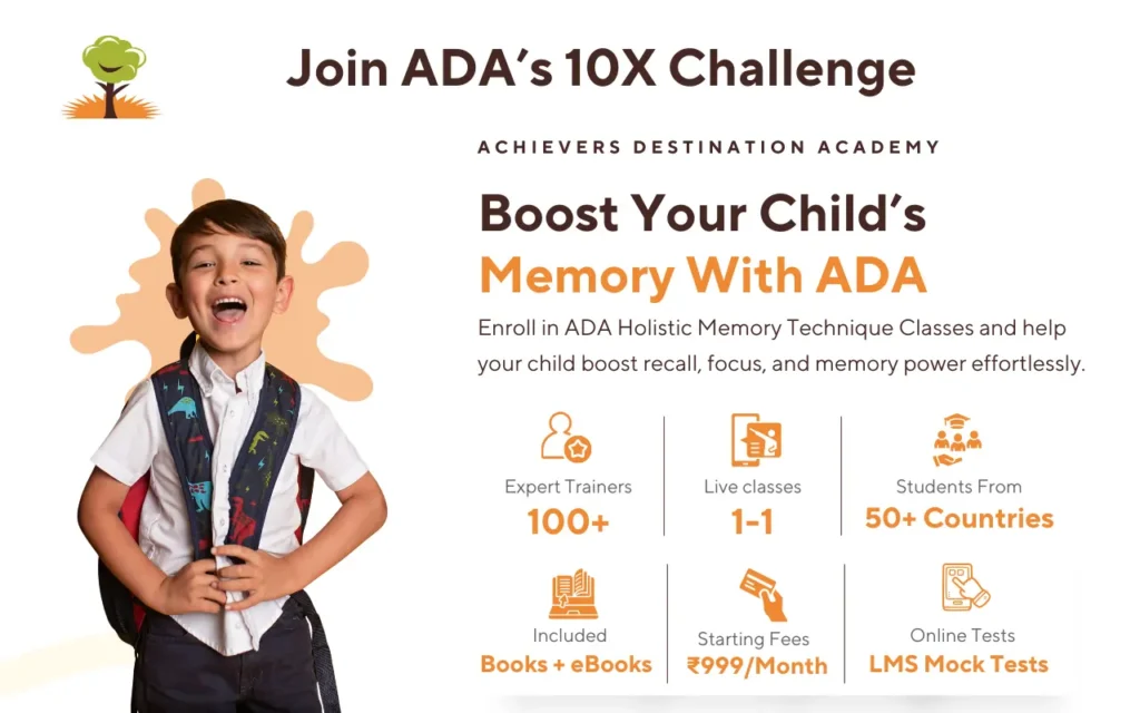 ADA Holistic Memory Technique Course by Achievers Destination Academy helping children improve recall, focus, and learning power.