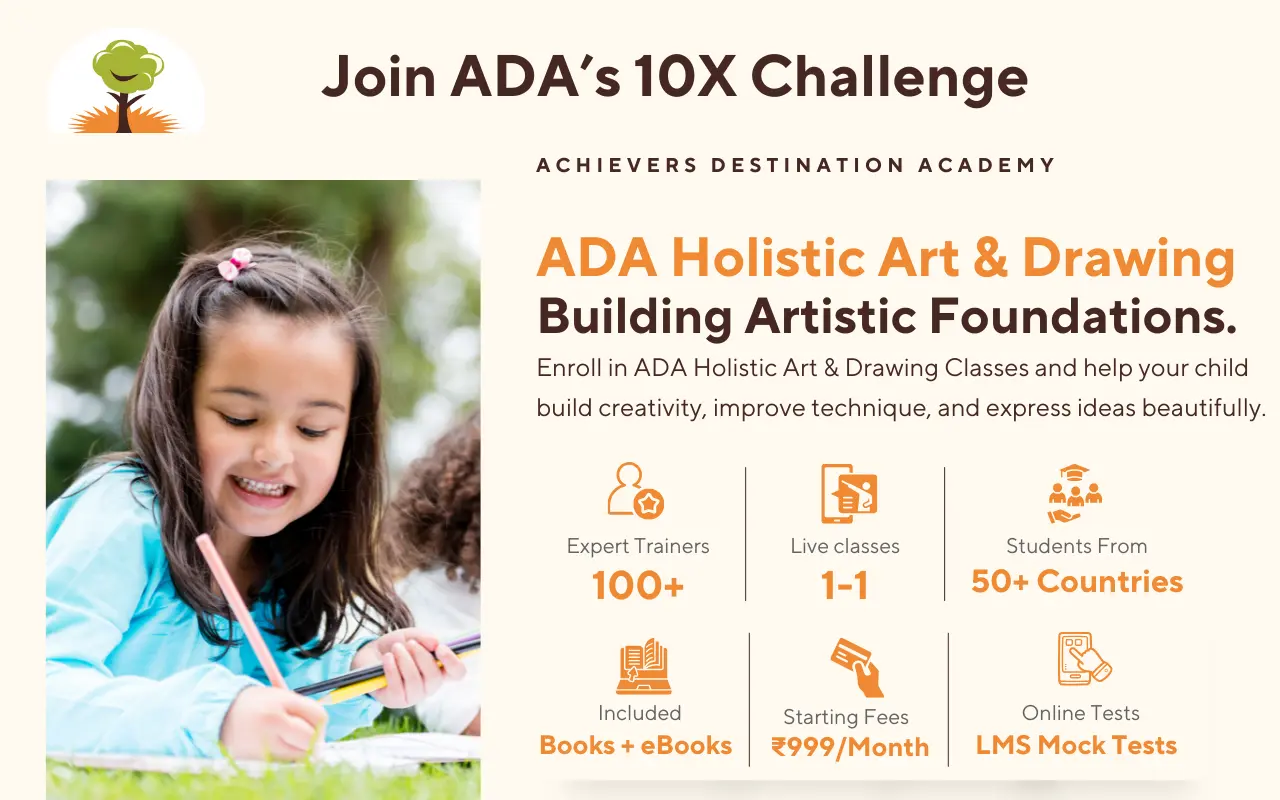 Art & Drawing Course for kids by Achievers Destination Academy teaching sketching, colouring, creativity, and artistic skills.